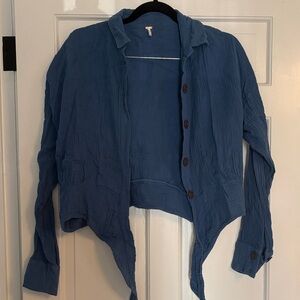 Free People Blue Button-Up Top